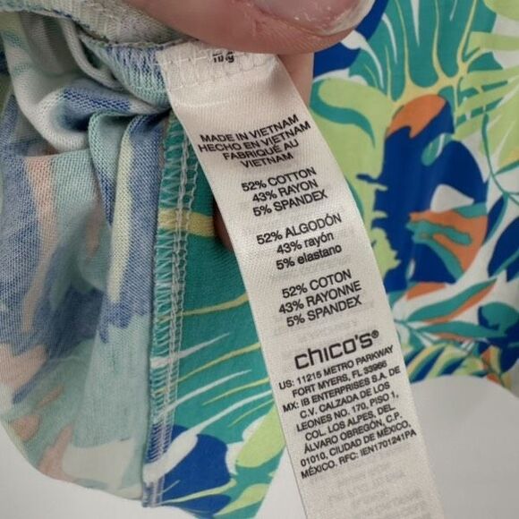 Chico's Weekends Tropical Stretch T Shirt Size 3 XL‎ Resort Colorful White Top - Picture 7 of 12